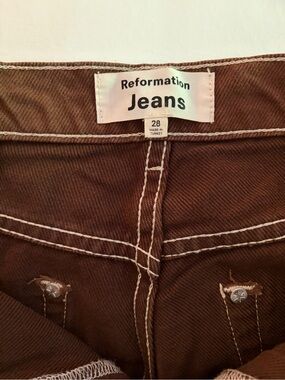 Reformation Brown Women's Jeans with Contrast Stitching